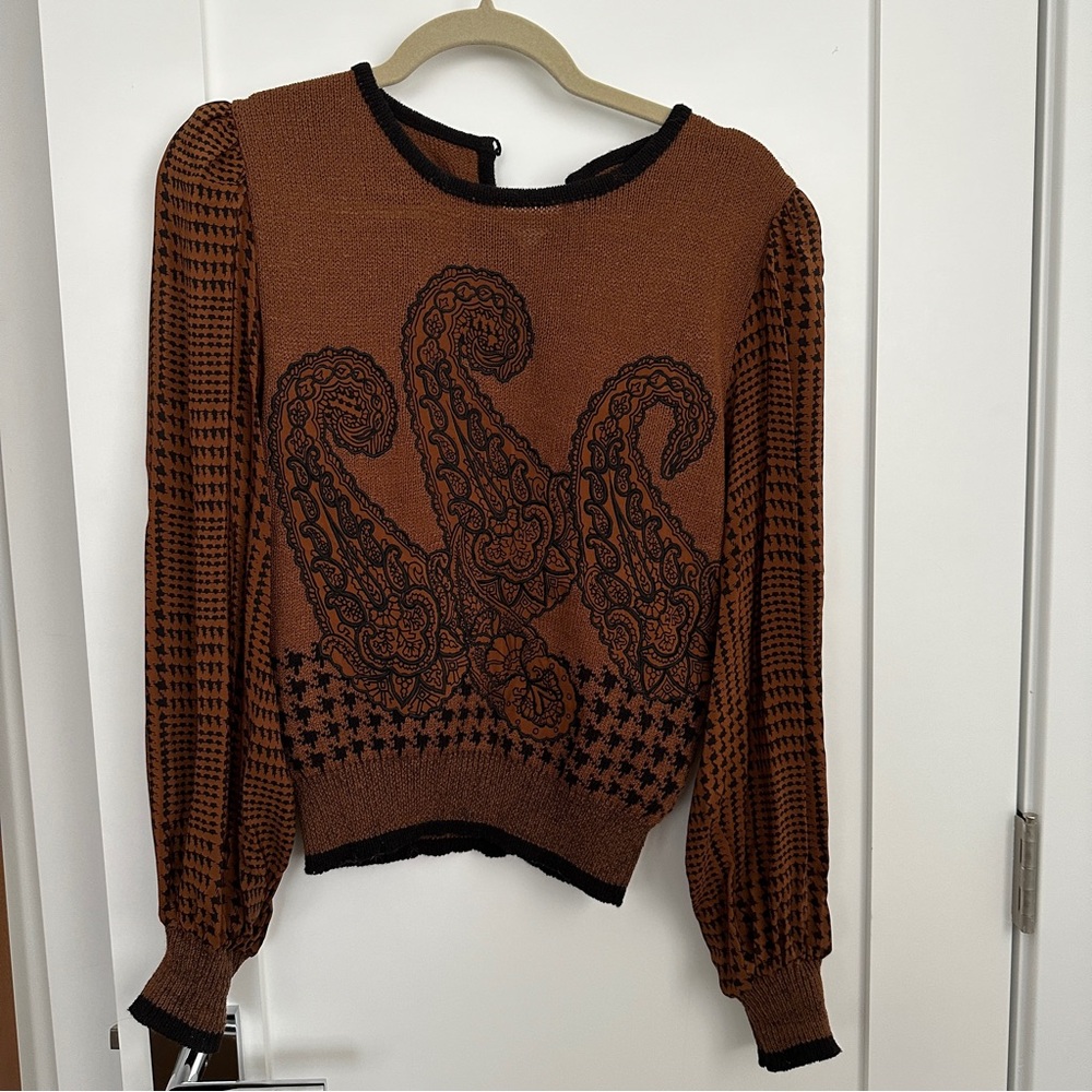 Vintage brown and black sweater with sheer sleeves